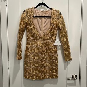 Gold Metallic Lace Mini Dress